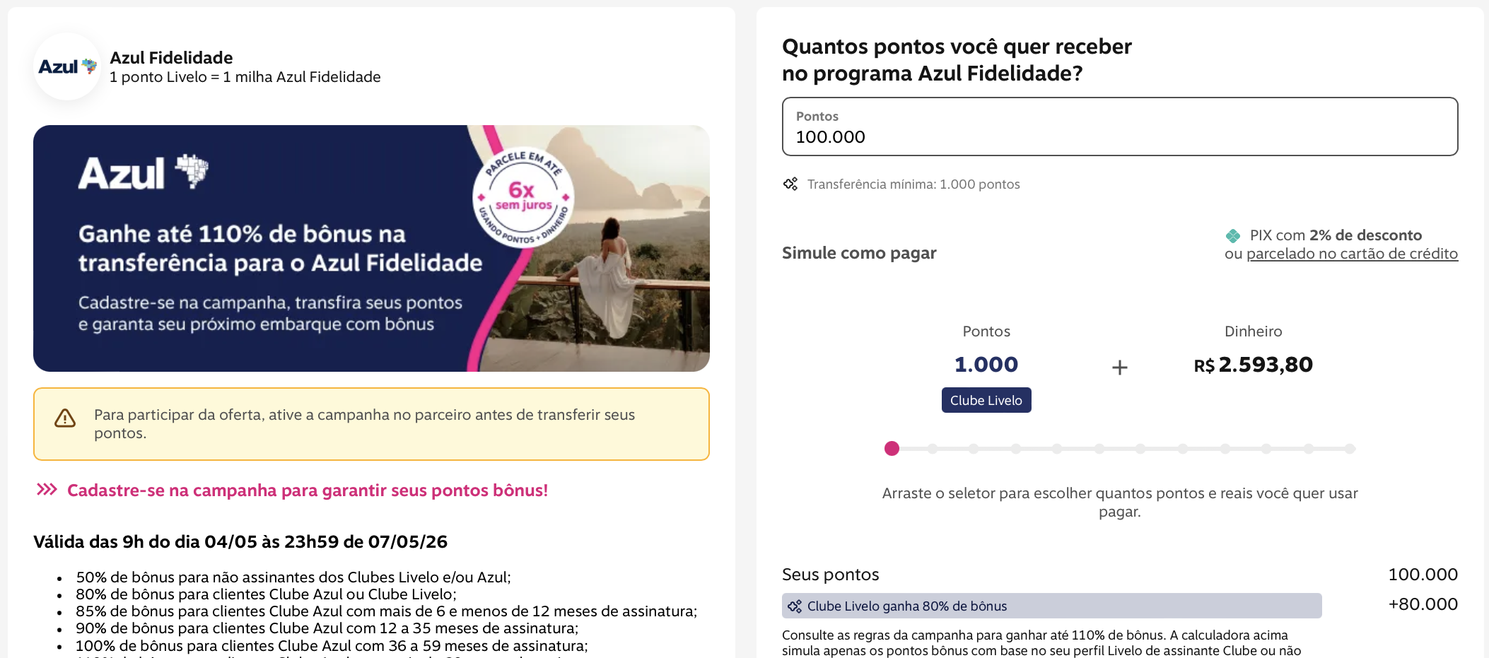Pontos Livelo: transfira para Azul Fidelidade a R$12 o milheiro - Imagem do artigo original