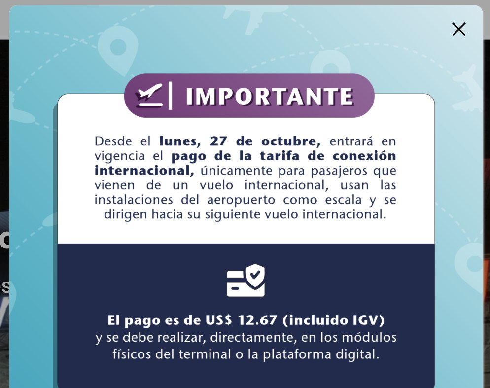 Aeroporto de Lima inicia taxa de conexão internacional em 27/10 - Imagem do artigo original