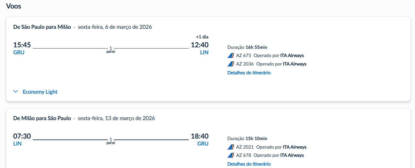 Cupom de desconto ITA Airways: voos Europa 15% mais baratos - Imagem do artigo original