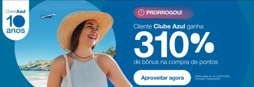 Compra de pontos Azul oferece 310% de bônus até 20/01 - Imagem do artigo