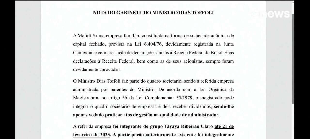 Toffoli admite ser sócio de empresa e nega vínculo com Vorcaro - Imagem do artigo