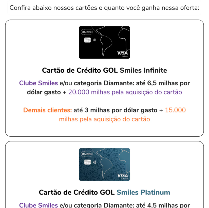 Cartão GOL Smiles oferece até 6,5 milhas por dólar - Imagem do artigo original