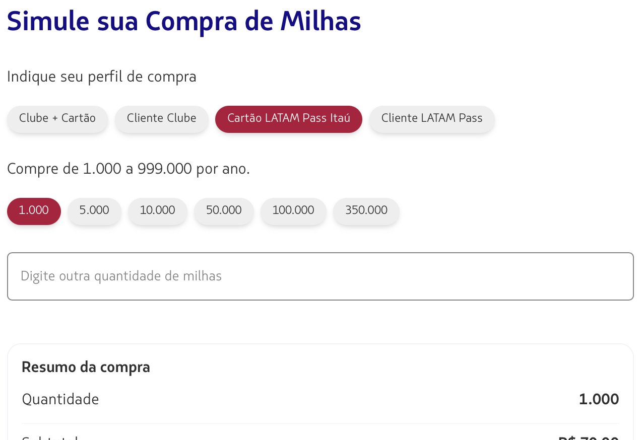Desconto de 63% na compra de milhas LATAM Pass com Itaú - Imagem do artigo original