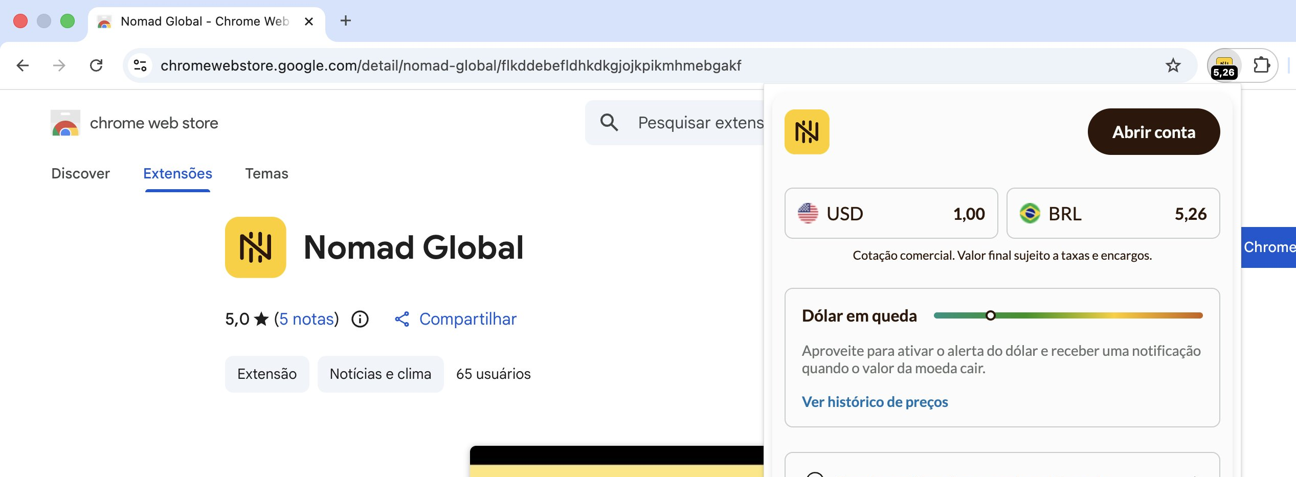 Conta Nomad oferece taxa zero na primeira conversão - Imagem do artigo original